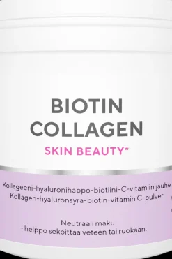 New Biotin Collagen 100 g., kotimainen kollageeni-hyaluronihappo-biotiini-C-vitamiini jauhe, Kauneuden Hyvinvointivalmisteet
