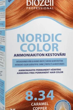 Biozell Hiusvärit<Professional Nordic Color ammoniakiton kestoväri Caramel Copper 8.34 2x60ml