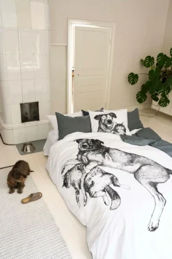 Outlet pussilakanasetti Koira&Kissa 150x210+50x60 cm musta/valkoinen Pussilakanat