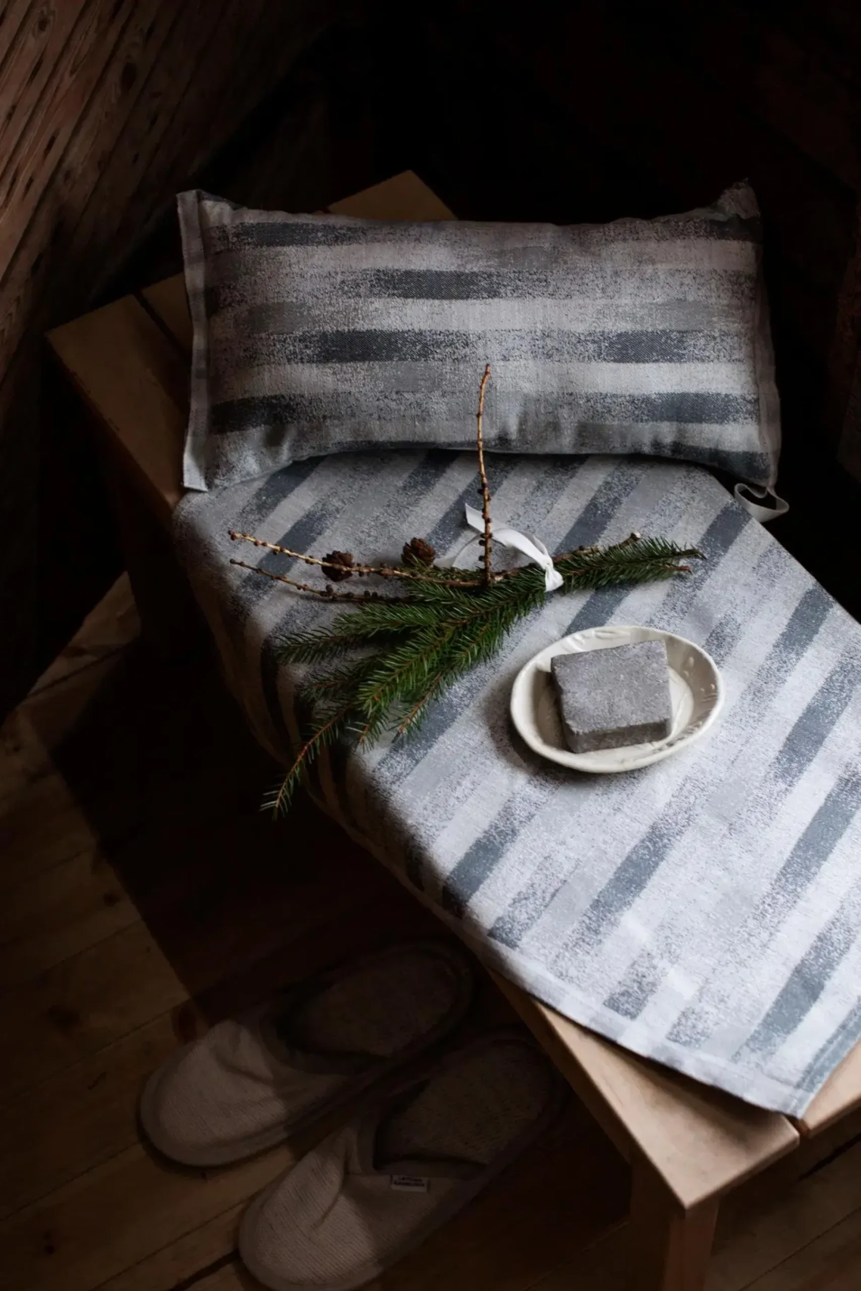 Lapuan Kankurit Sauna<Hohto saunatyyny valko-harmaa pellava-puuvilla