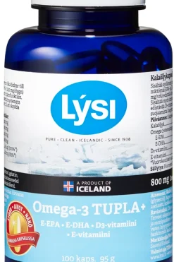 Lysi Omegat Ja Muut Rasvahapot<Omega-3 Tupla+ kalaöljy-vitamiinikapseli 100kaps 95g ravintolisä