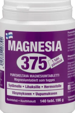 Magnesia Kivennäis- Ja Hivenaineet<375 pureskeltava magnesiumtabletti 140 tabl