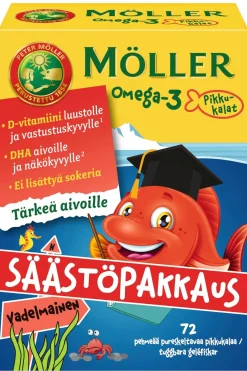 Möller Omegat Ja Muut Rasvahapot<Omega-3 Pikkukalat säästöpakkaus vadelmainen pehmeä pureskeltava 72kpl