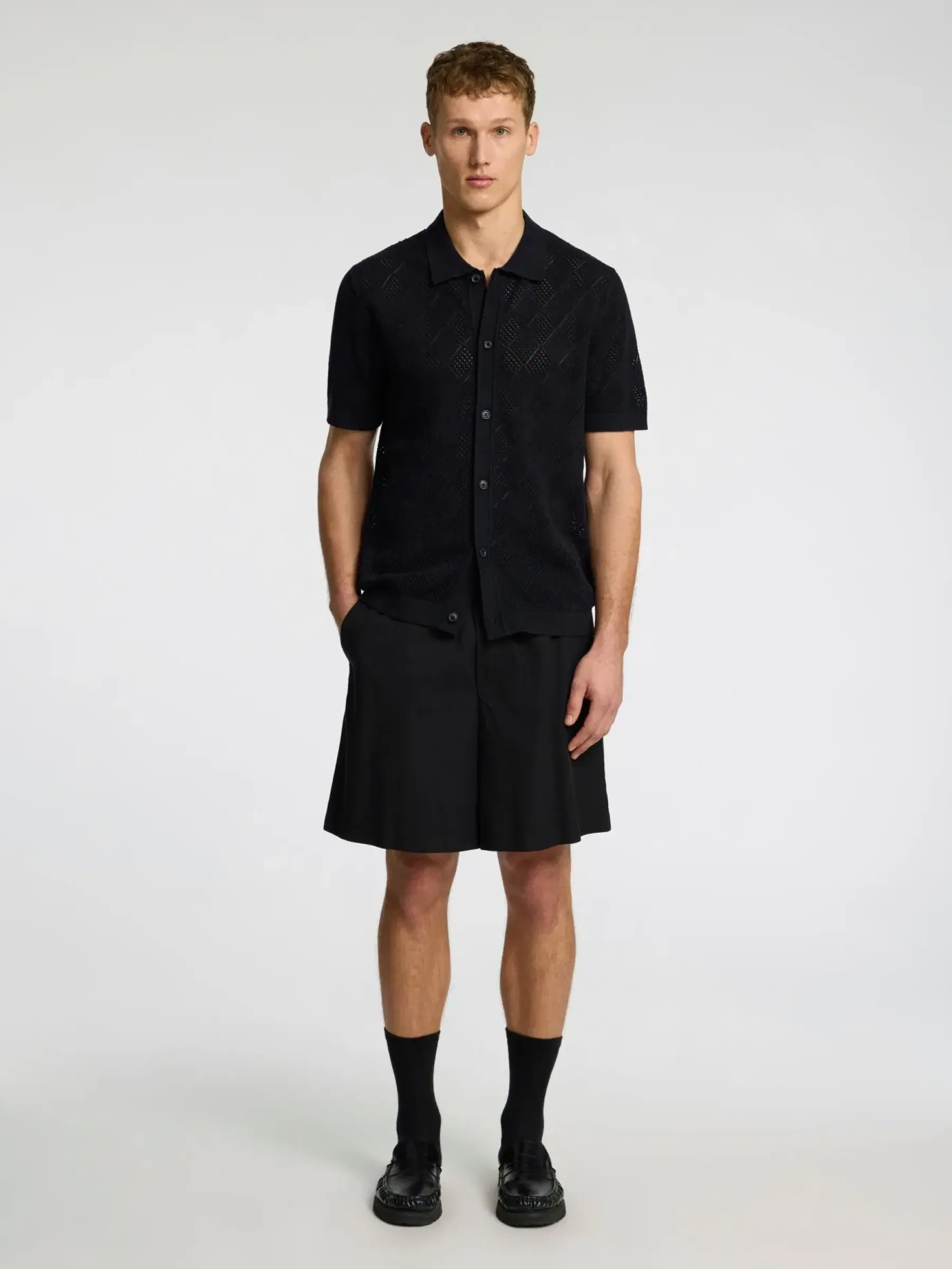 SELECTED Neuleet<HOMME Slharco ss knit structure polo cardigan neuletakki