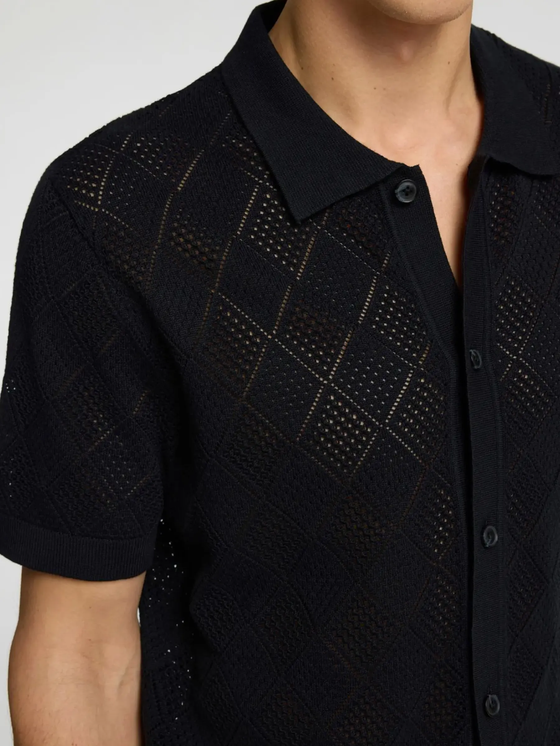 SELECTED Neuleet<HOMME Slharco ss knit structure polo cardigan neuletakki