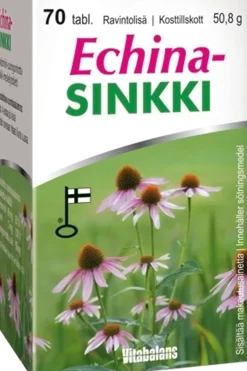 Vitabalans Erityisvalmisteet<Suomi Echinasinkki 70 tabl., C-vitamiini-auringonhattu-sinkki-imeskelytabletti,