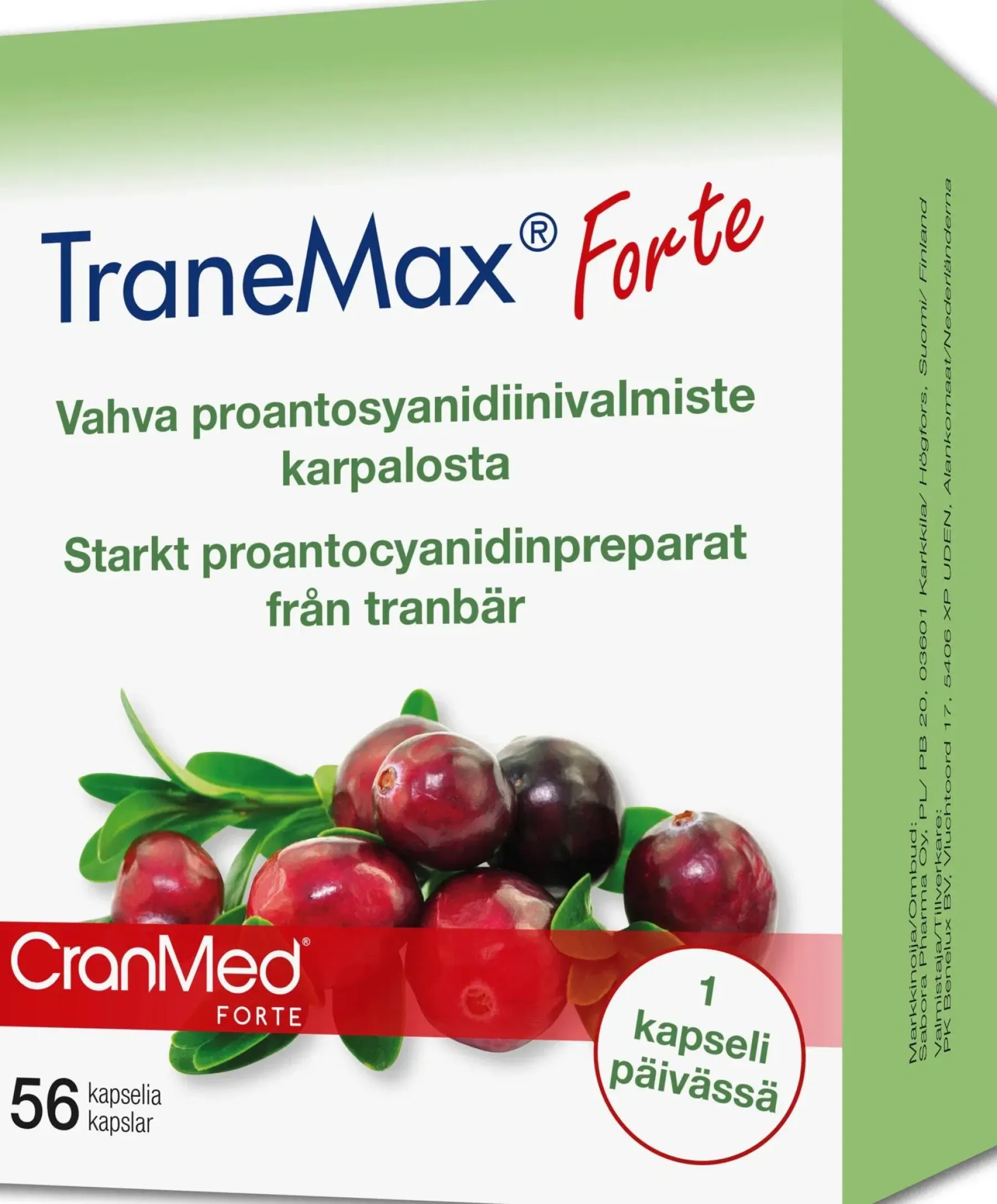 Sabora Pharma Intiimivalmisteet<Tranemax Forte Vahva proantosyanidiinivalmiste karpalosta 56 kaps.