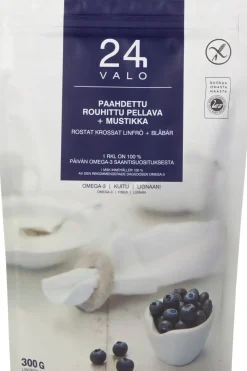 New paahdettu rouhittu pellava + mustikka 300g Pähkinät, Siemenet Ja Muut Kuivatuotteet